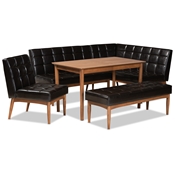 Baxton Studio Sanford Mid-Century Modern Dark Brown Faux Leather Upholstered and Walnut Brown Finished Wood 5-Piece Dining Nook Set